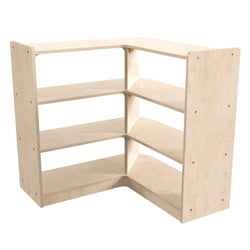 Bright Beginnings Commercial Grade 3 Tier Wooden Classroom Open Corner Storage Unit, Safe, Kid Friendly Design, Natural