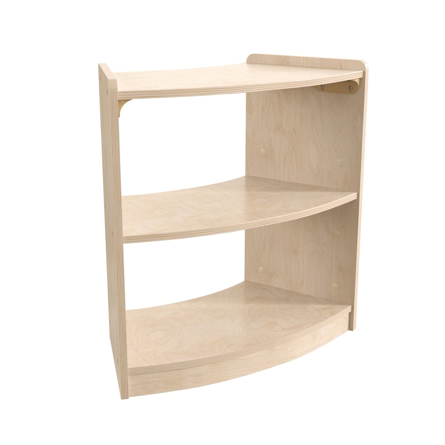 Bright Beginnings Commercial Grade Bow Front 2 Tier Wooden Classroom Open Corner Storage Unit, Safe, Kid Friendly Design, Natural - SchoolOutlet