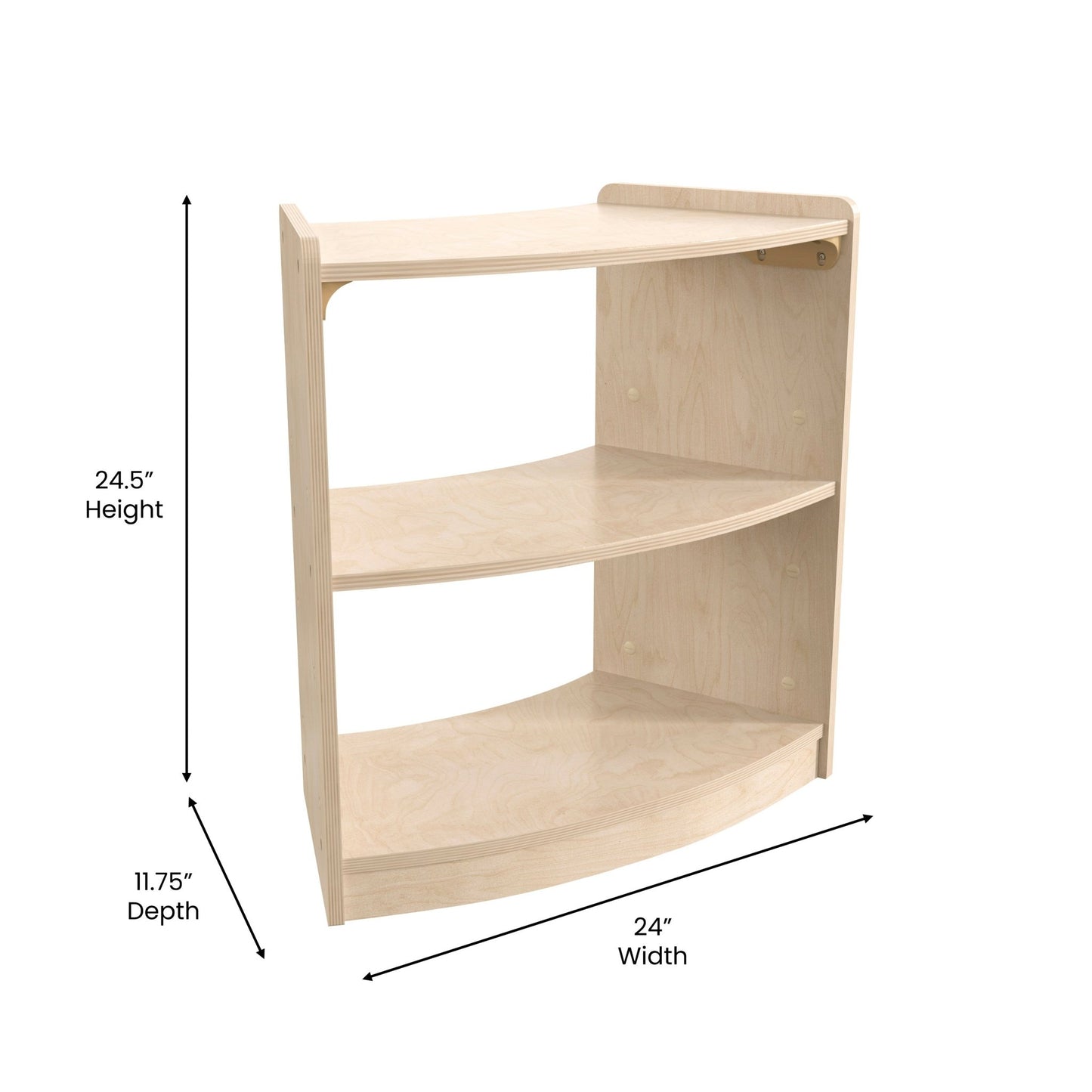Bright Beginnings Commercial Grade Bow Front 2 Tier Wooden Classroom Open Corner Storage Unit, Safe, Kid Friendly Design, Natural - SchoolOutlet
