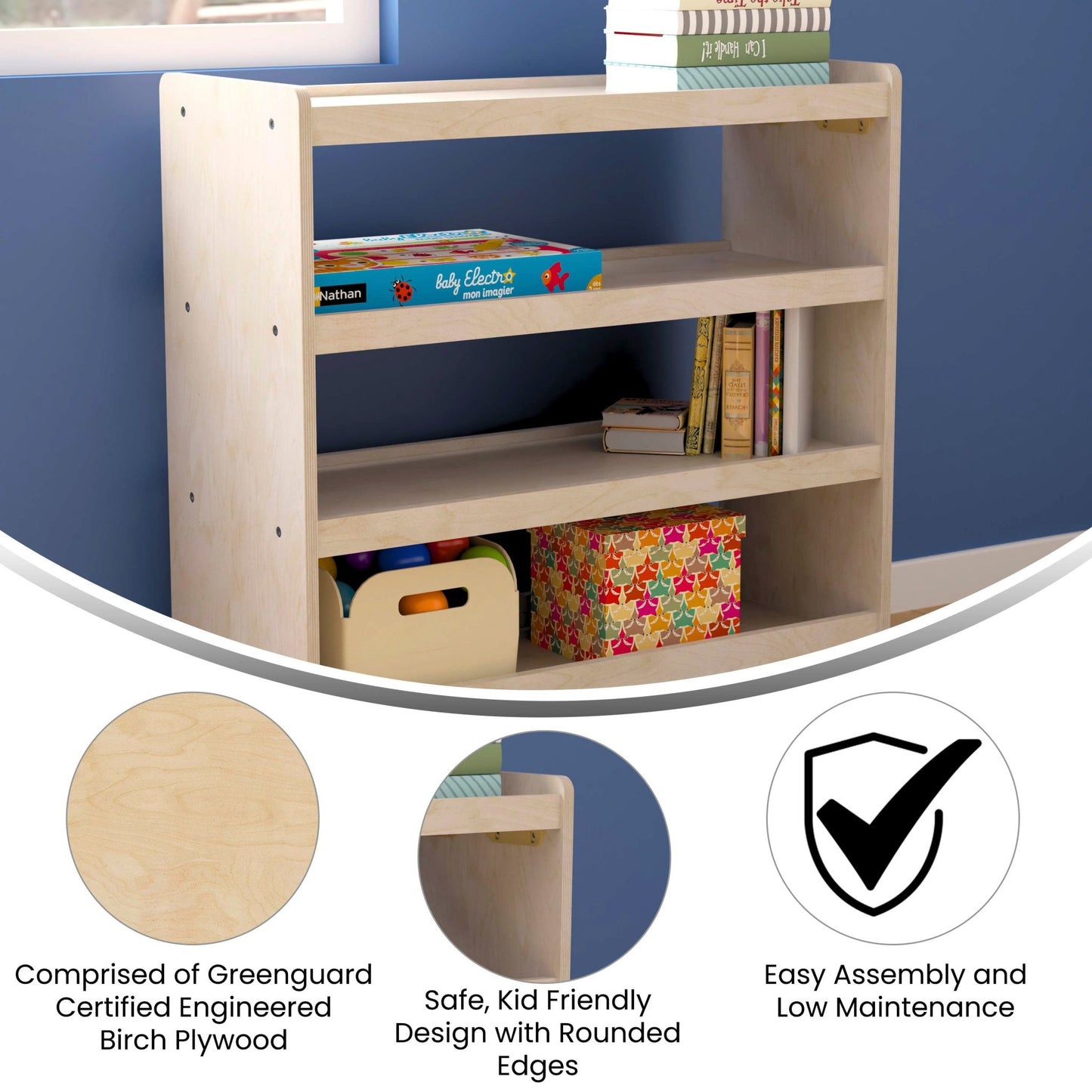 Bright Beginnings Commercial Grade Space Saving 4 Shelf Wooden Mobile Classroom Storage Cart with Locking Caster Wheels, Kid Friendly Design, Natural - SchoolOutlet