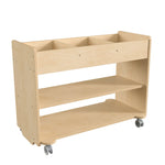 Bright Beginnings Commercial Wooden Mobile Storage Cart with 3 Top Storage Cubbies, 2 Lower Shelves and Locking Caster Wheels, Natural - SchoolOutlet