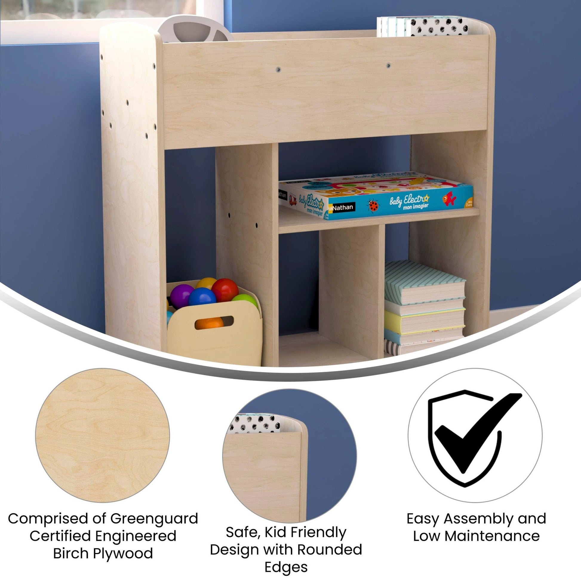 Bright Beginnings Commercial Grade Double Sided Space Saving Wooden Mobile Storage Cart with Locking Caster Wheels & 10 Storage Compartments, Natural - SchoolOutlet