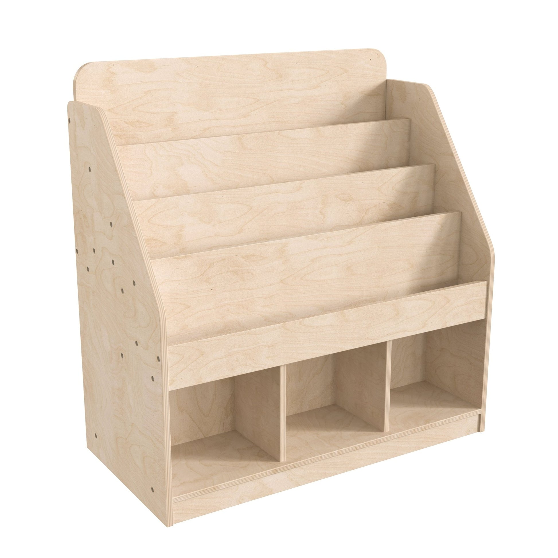 Bright Beginnings Commercial Grade Modular Wooden Classroom 4 Tier Bookstand with 3 Storage Compartments, Natural - SchoolOutlet