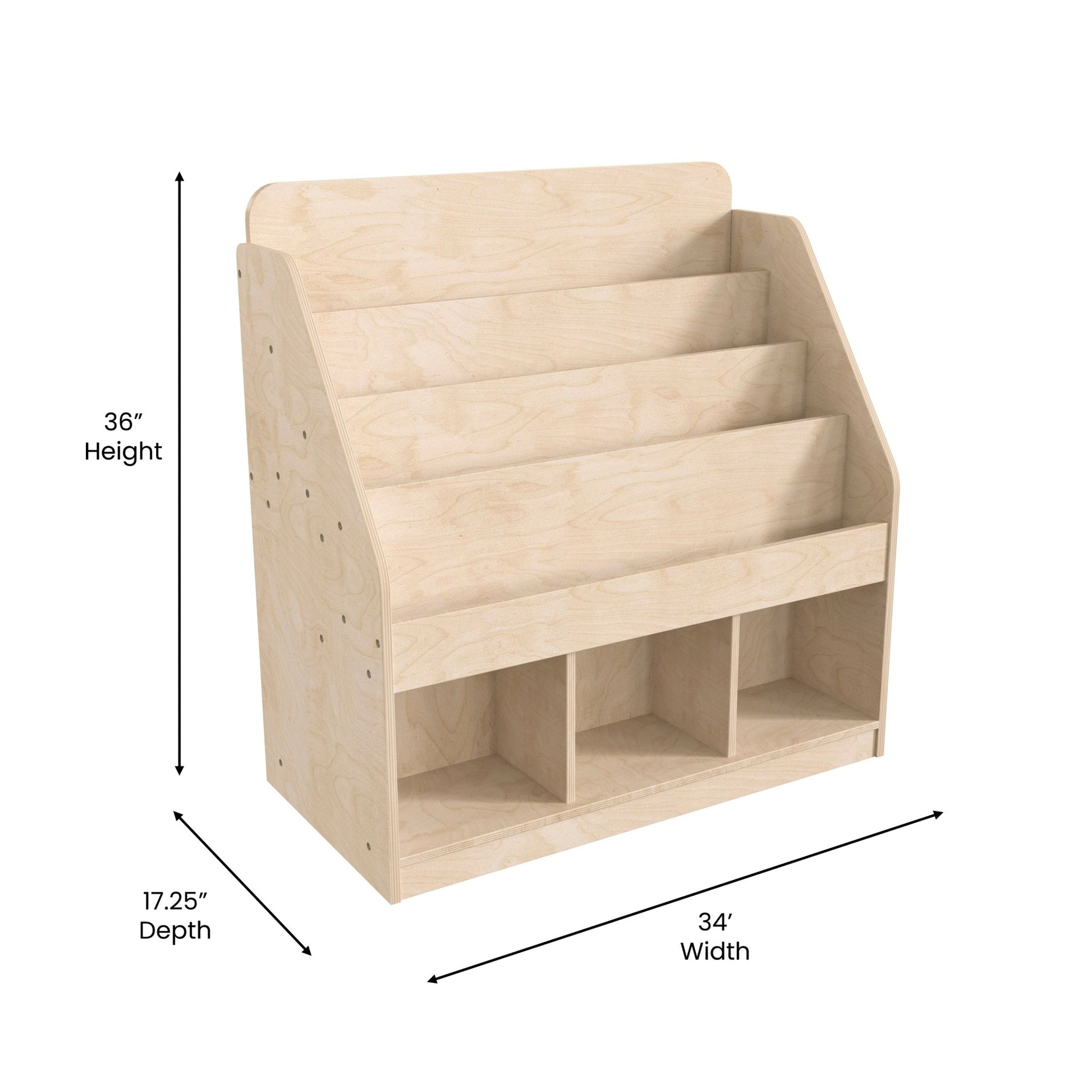 Bright Beginnings Commercial Grade Modular Wooden Classroom 4 Tier Bookstand with 3 Storage Compartments, Natural - SchoolOutlet