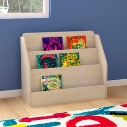 Bright Beginnings Commercial Grade Modular Wooden Classroom 3 Tier Book Display Shelf, Natural