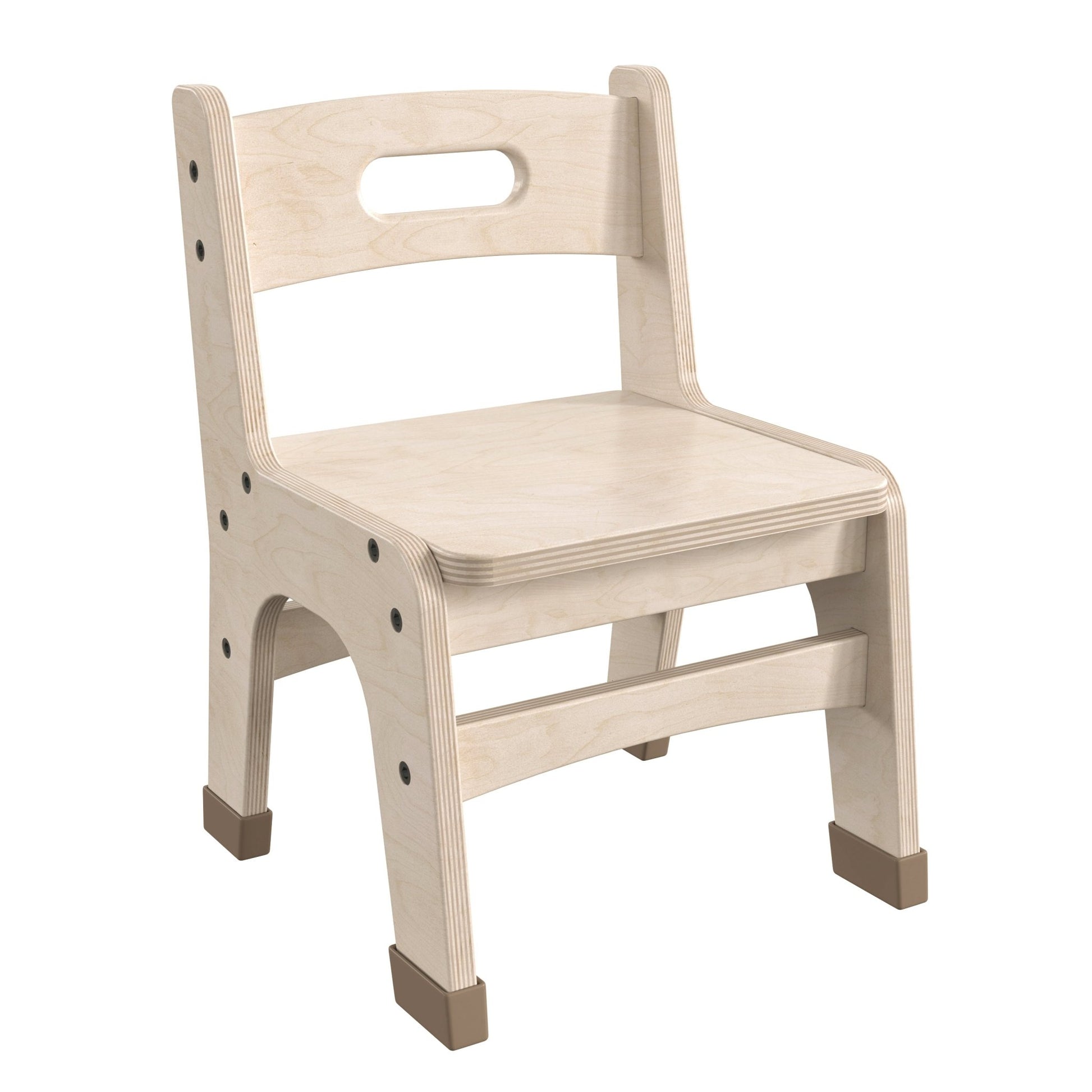 Bright Beginnings Set of 2 Commercial Grade Wooden Classroom Chairs, 9" Seat Height with Non-Slip Foot Caps and Built-In Carrying Handle, Natural - SchoolOutlet