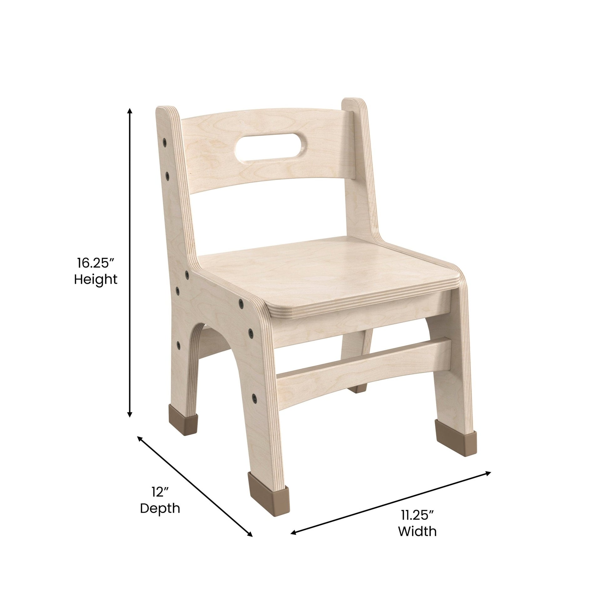Bright Beginnings Set of 2 Commercial Grade Wooden Classroom Chairs, 9" Seat Height with Non-Slip Foot Caps and Built-In Carrying Handle, Natural - SchoolOutlet