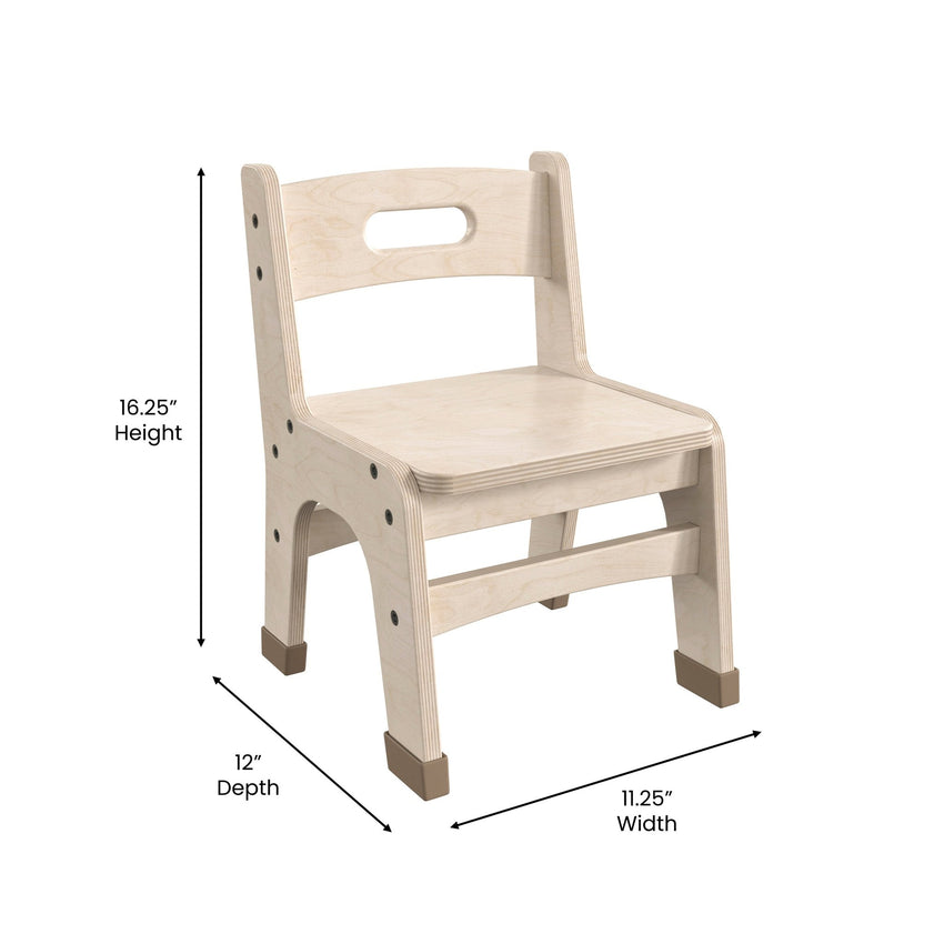 Bright Beginnings Set of 2 Commercial Grade Wooden Classroom Chairs, 9" Seat Height with Non-Slip Foot Caps and Built-In Carrying Handle, Natural - SchoolOutlet
