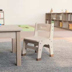 Bright Beginnings Set of 2 Commercial Grade Wooden Classroom Chairs, 9" Seat Height with Non-Slip Foot Caps and Built-In Carrying Handle, Natural