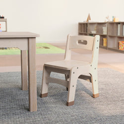 Bright Beginnings Set of 2 Commercial Grade Wooden Classroom Chairs, 10" Seat Height with Non-Slip Foot Caps and Built-In Carrying Handle, Natural