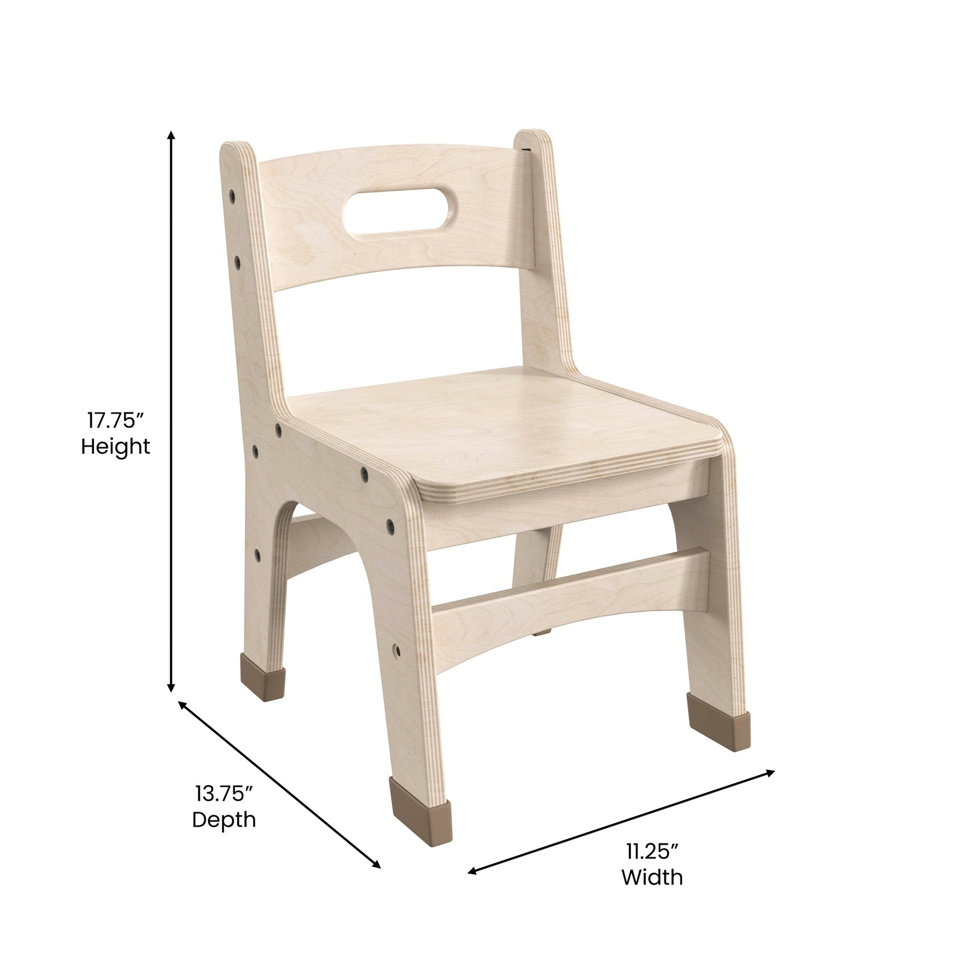 Bright Beginnings Set of 2 Commercial Grade Wooden Classroom Chairs, 10" Seat Height with Non-Slip Foot Caps and Built-In Carrying Handle, Natural - SchoolOutlet
