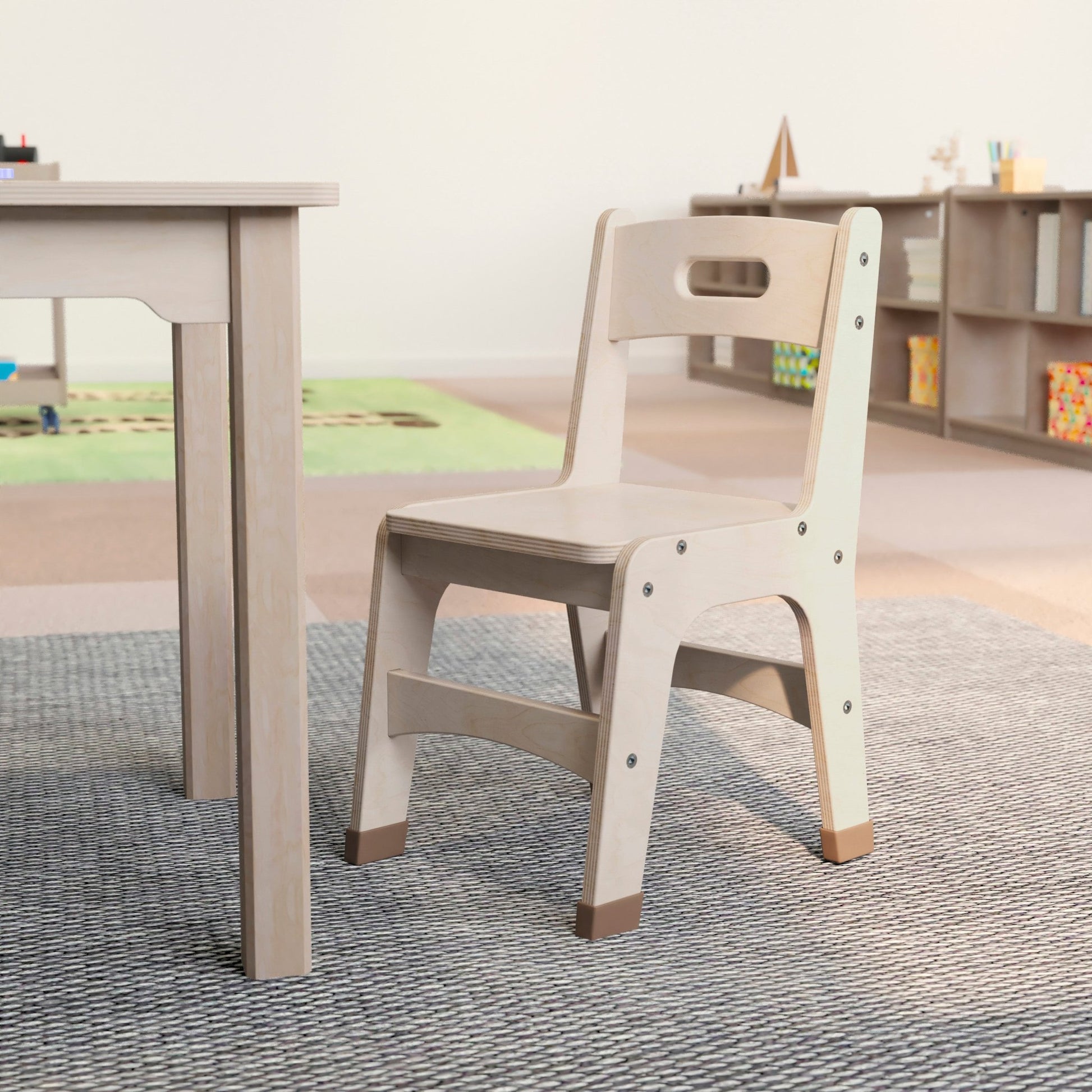 Bright Beginnings Set of 2 Commercial Grade Wooden Classroom Chairs, 11.5" Seat Height with Non-Slip Foot Caps and Built-In Carrying Handle, Natural - SchoolOutlet