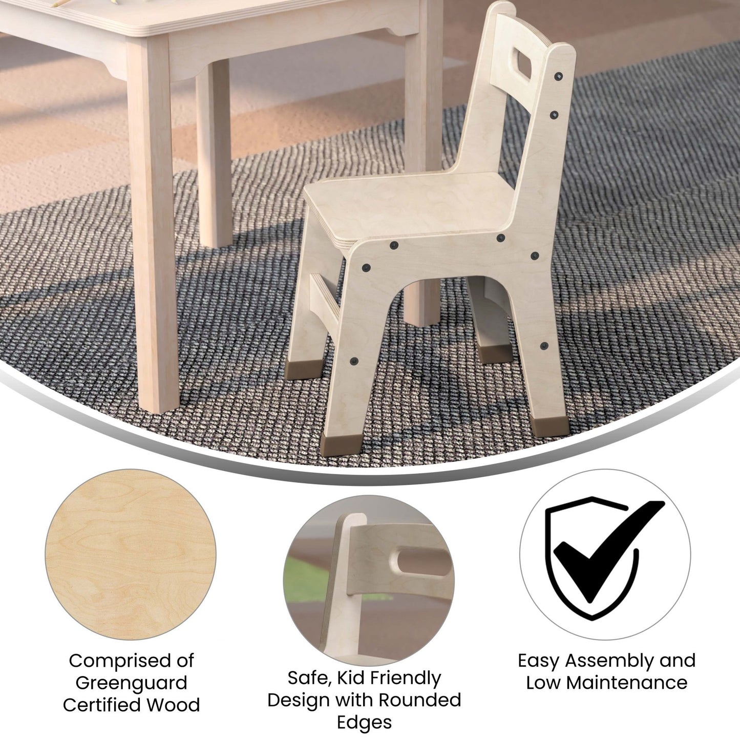 Bright Beginnings Set of 2 Commercial Grade Wooden Classroom Chairs, 11.5" Seat Height with Non-Slip Foot Caps and Built-In Carrying Handle, Natural - SchoolOutlet