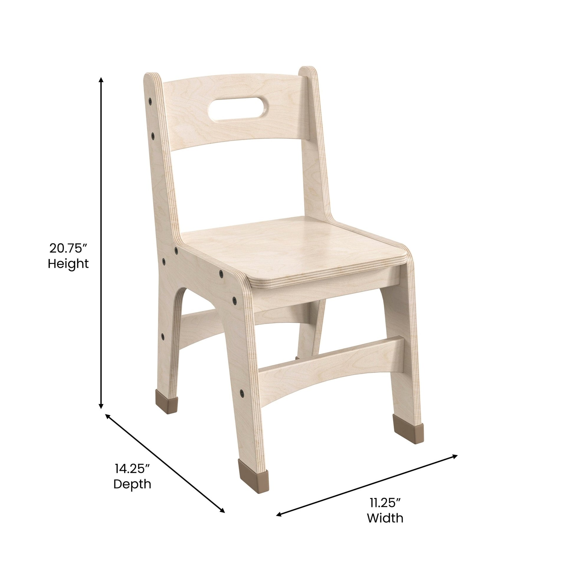 Bright Beginnings Set of 2 Commercial Grade Wooden Classroom Chairs, 11.5" Seat Height with Non-Slip Foot Caps and Built-In Carrying Handle, Natural - SchoolOutlet
