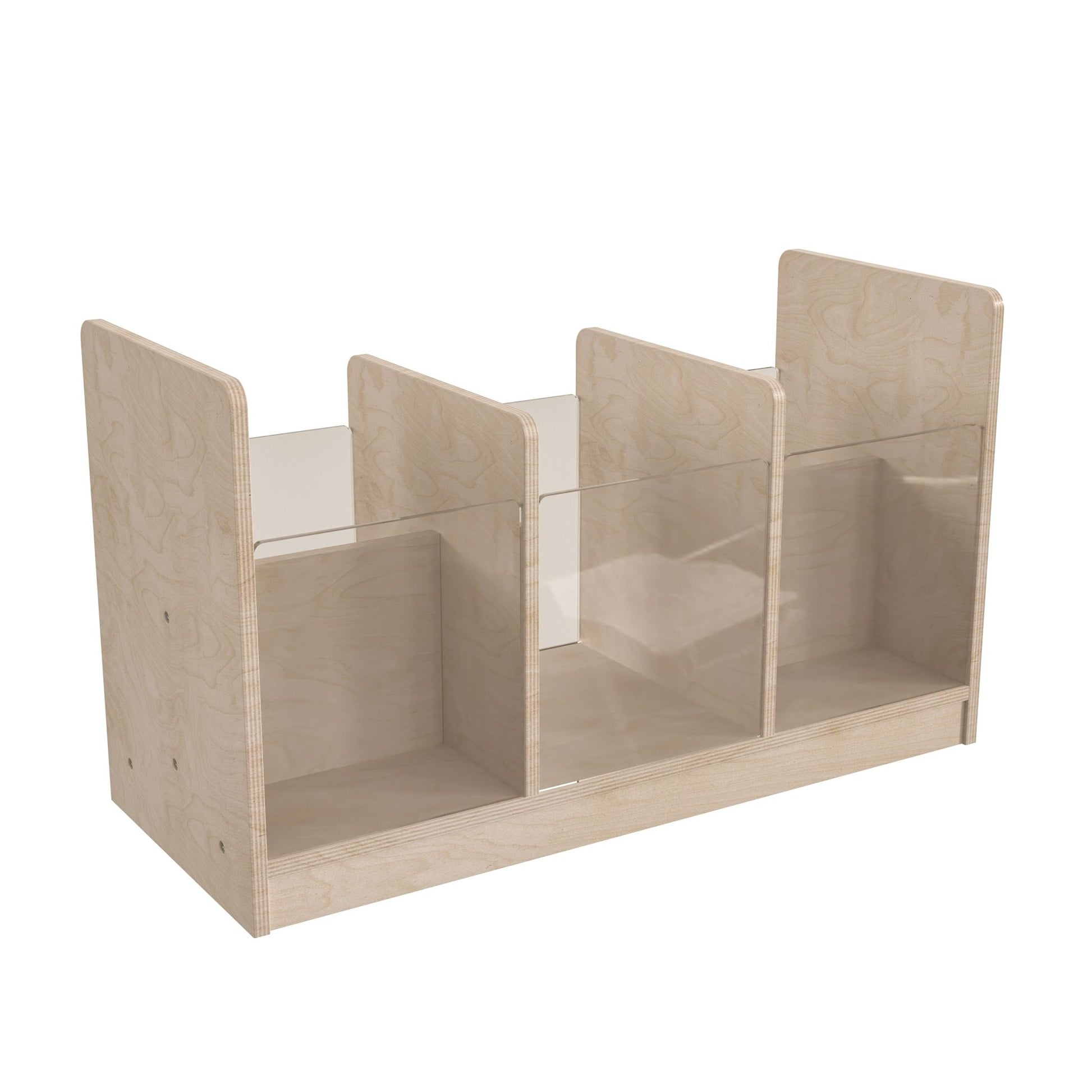 Bright Beginnings Commercial Grade Modular Double Sided Multipurpose Wooden Classroom Storage Unit with Transparent Sides, Natural - SchoolOutlet