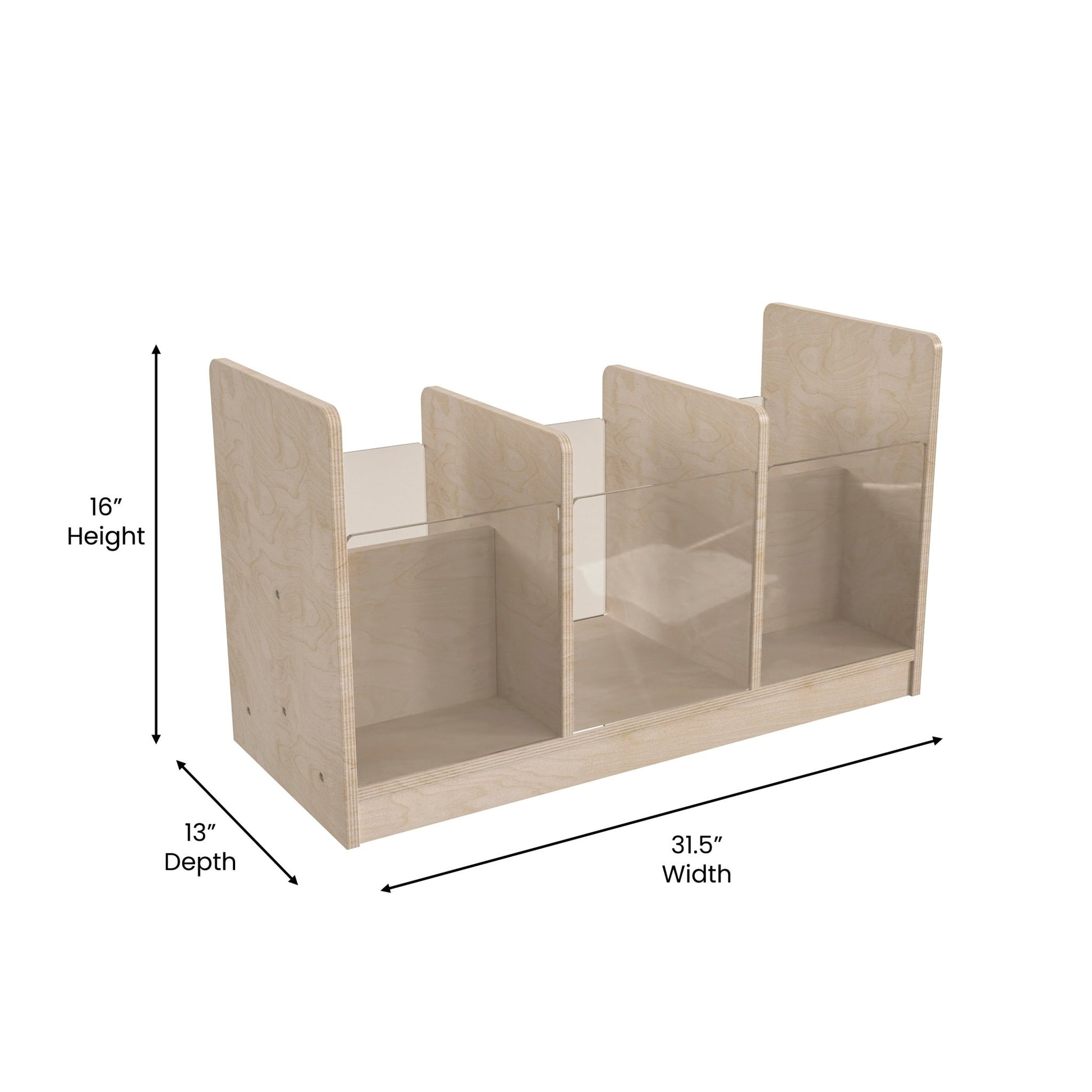Bright Beginnings Commercial Grade Modular Double Sided Multipurpose Wooden Classroom Storage Unit with Transparent Sides, Natural - SchoolOutlet