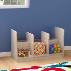 Bright Beginnings Commercial Grade Modular Double Sided Multipurpose Wooden Classroom Storage Unit with Transparent Sides, Natural