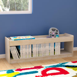 Bright Beginnings Commercial Grade Modular Wooden Classroom Open Storage Unit with Upper Shelf with Raised Edges, Natural