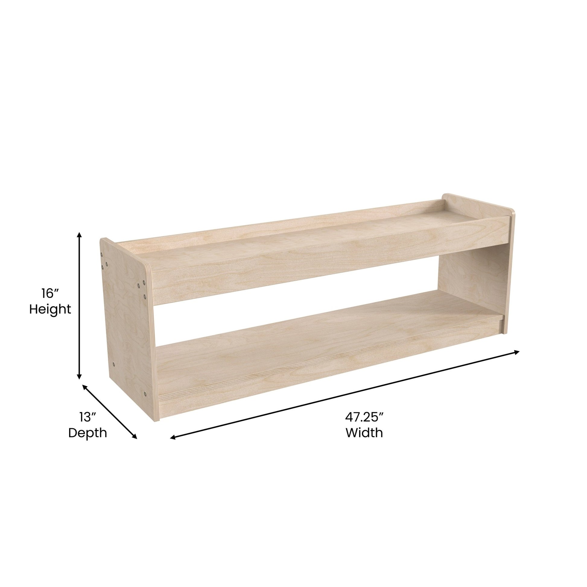 Bright Beginnings Commercial Grade Modular Wooden Classroom Open Storage Unit with Upper Shelf with Raised Edges, Natural - SchoolOutlet