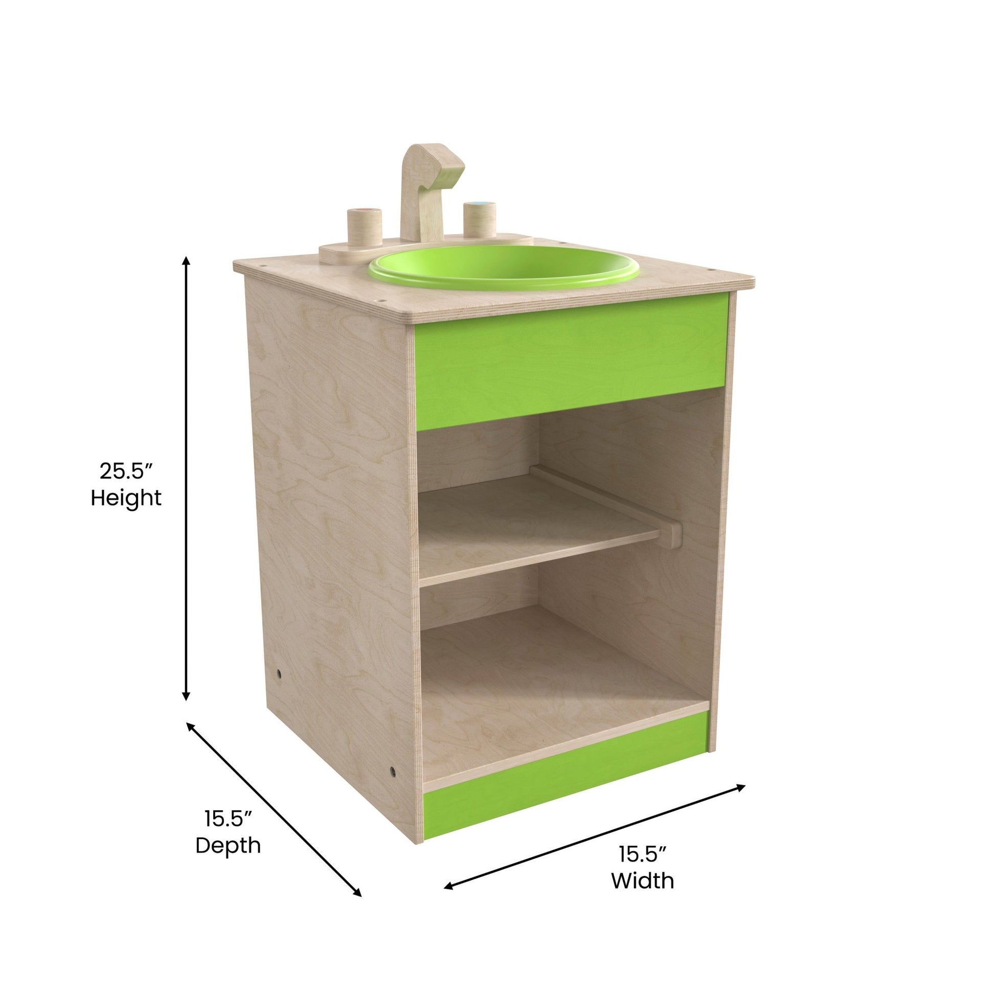 Bright Beginnings Commercial Grade Wooden Children's Kitchen Sink with Integrated Storage - SchoolOutlet