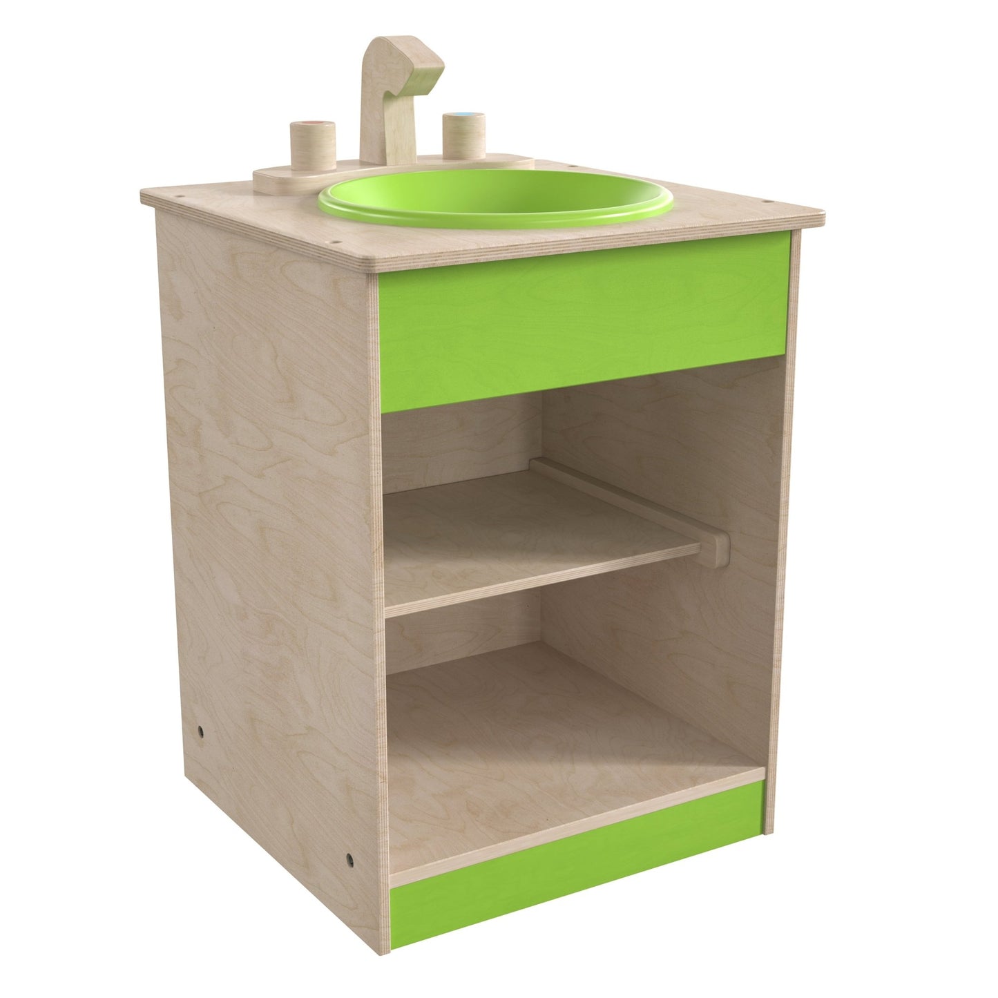 Bright Beginnings Commercial Grade Wooden Children's Kitchen Sink with Integrated Storage - SchoolOutlet