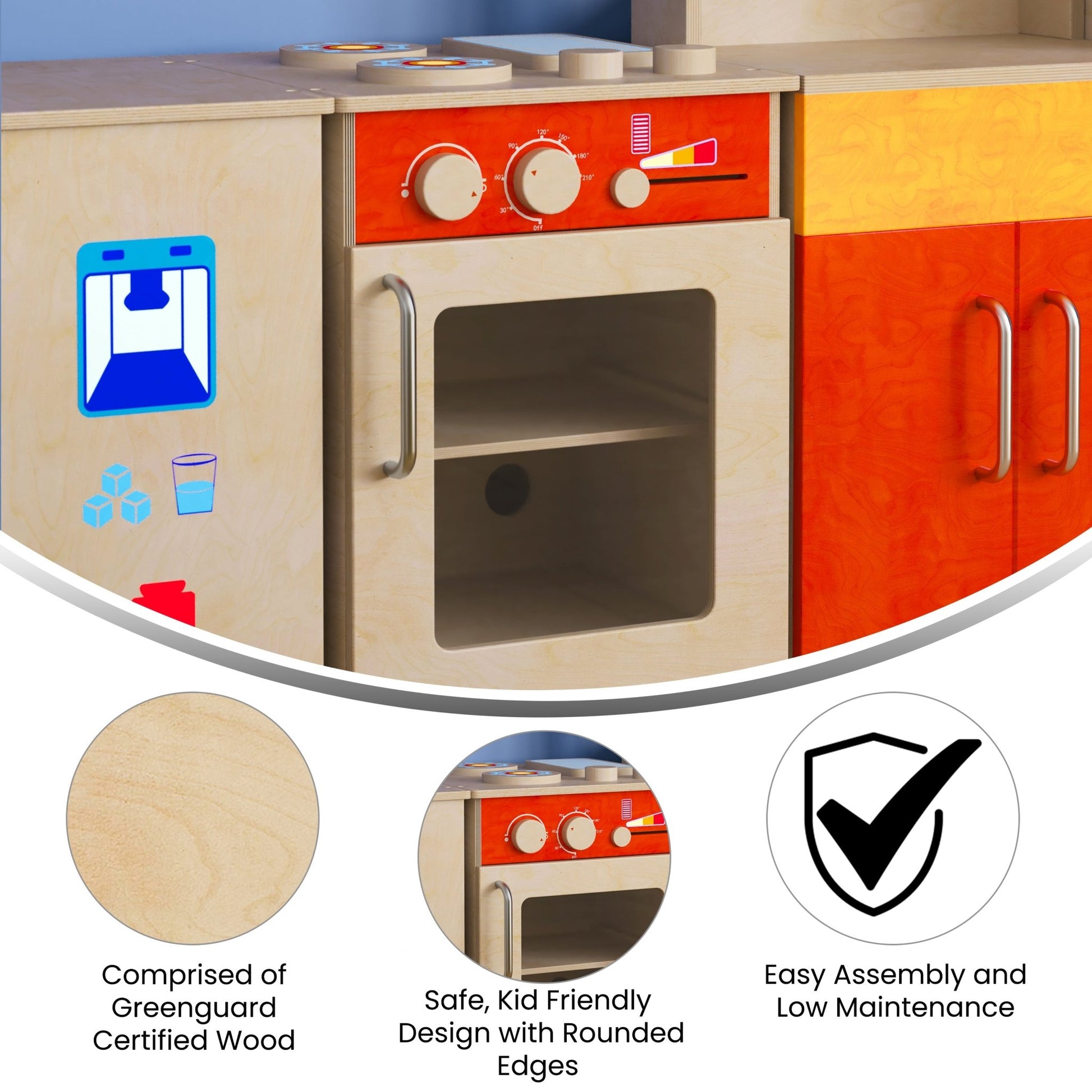 Bright Beginnings Commercial Grade Wooden Children's Kitchen Stove with Integrated Storage - SchoolOutlet