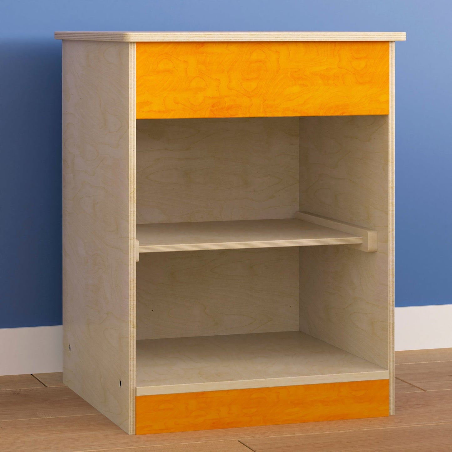 Bright Beginnings Commercial Grade Wooden Kid's Two Shelf Kitchen Cabinet - SchoolOutlet