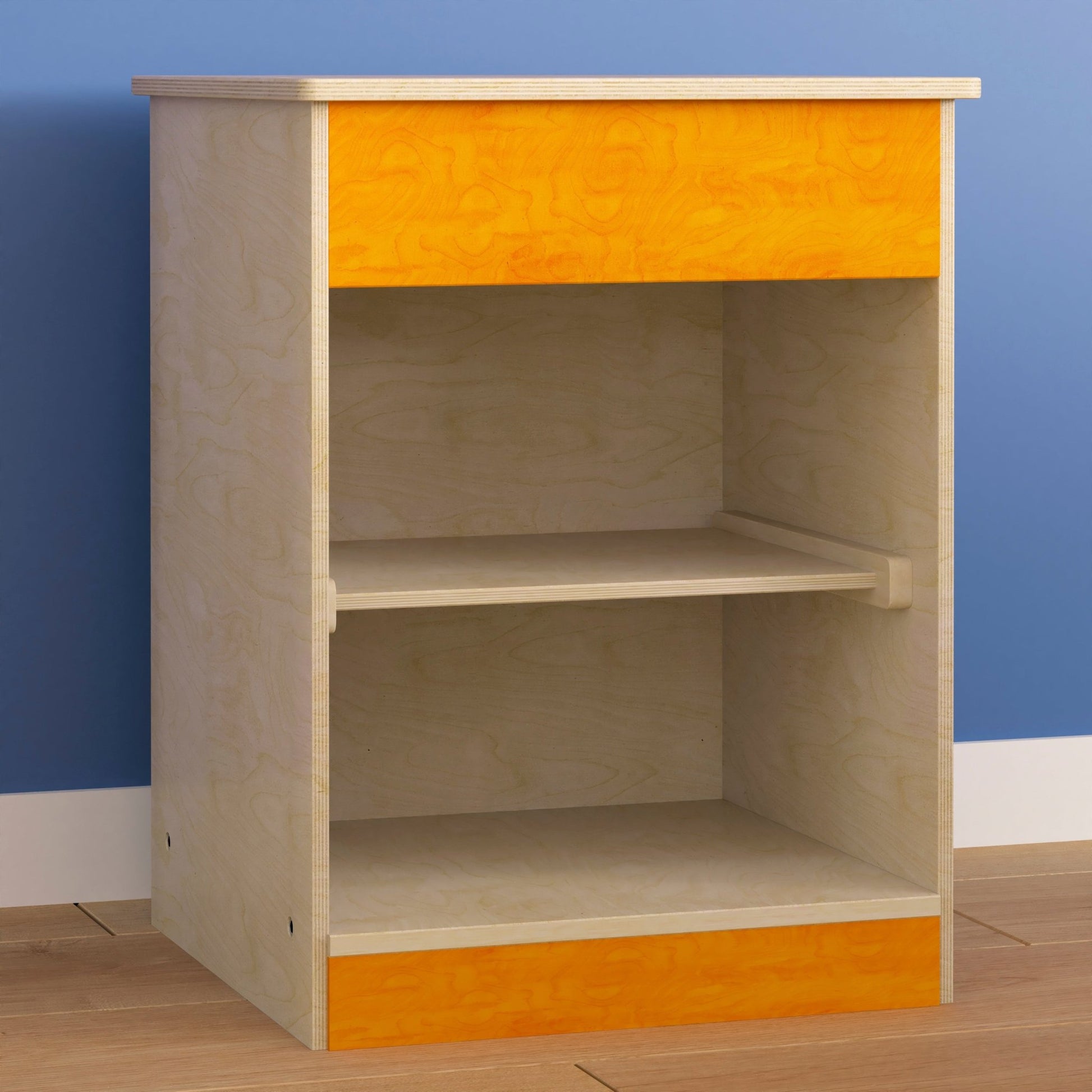 Bright Beginnings Commercial Grade Wooden Kid's Two Shelf Kitchen Cabinet - SchoolOutlet