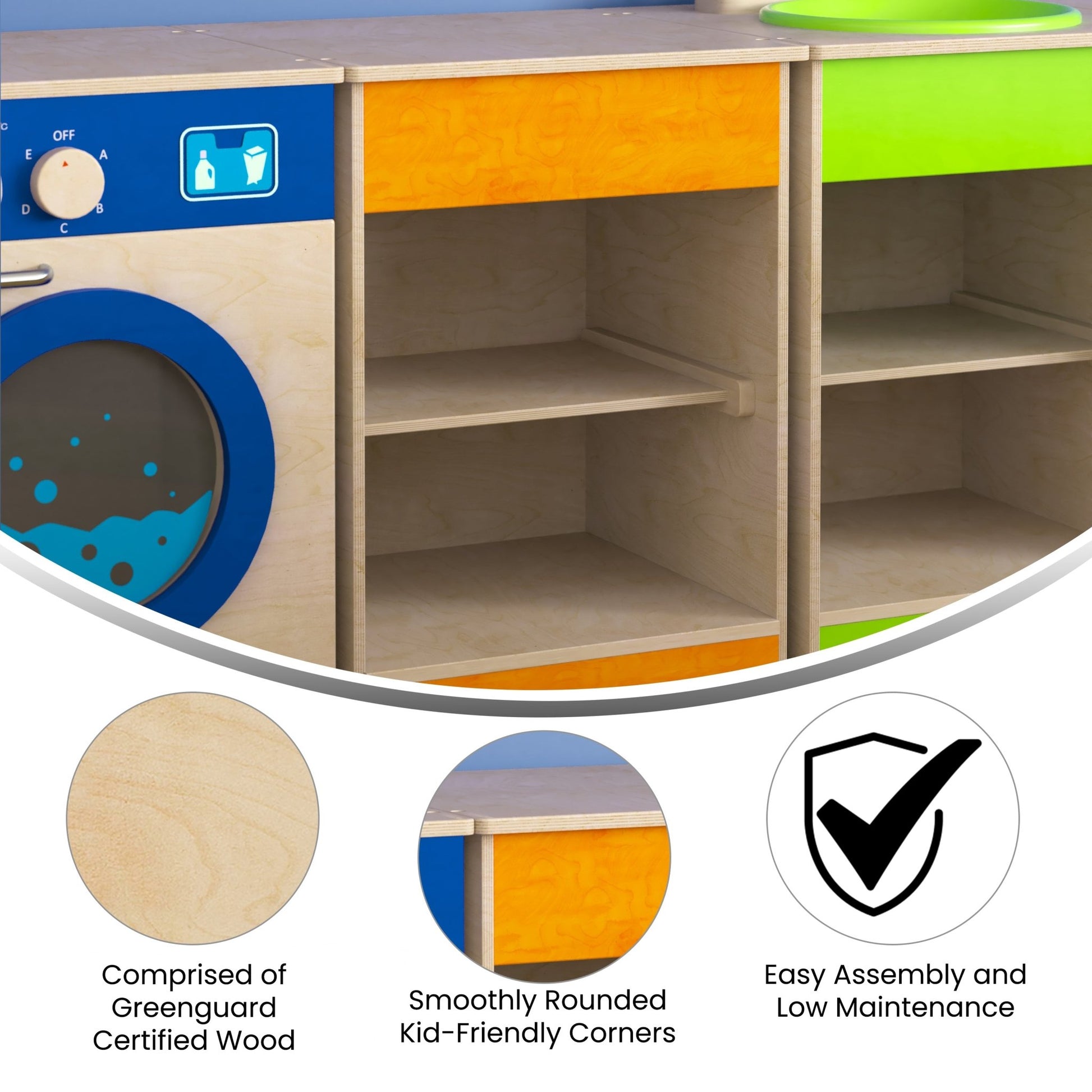 Bright Beginnings Commercial Grade Wooden Kid's Two Shelf Kitchen Cabinet - SchoolOutlet
