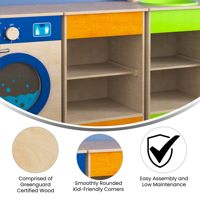 Bright Beginnings Commercial Grade Wooden Kid's Two Shelf Kitchen Cabinet - SchoolOutlet