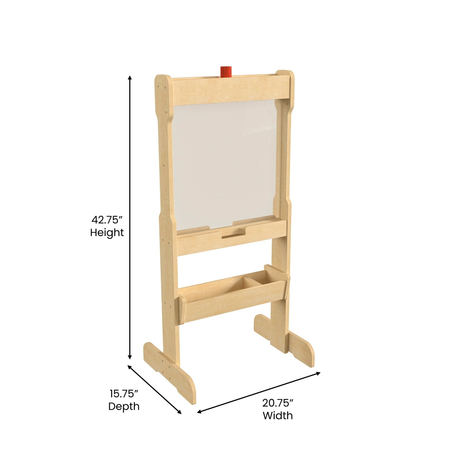 Bright Beginnings Commercial Double Sided Wooden Free-Standing STEAM Easel, Storage Tray, Acrylic Paint Window - Holds Two Accessory Panels, Natural - SchoolOutlet