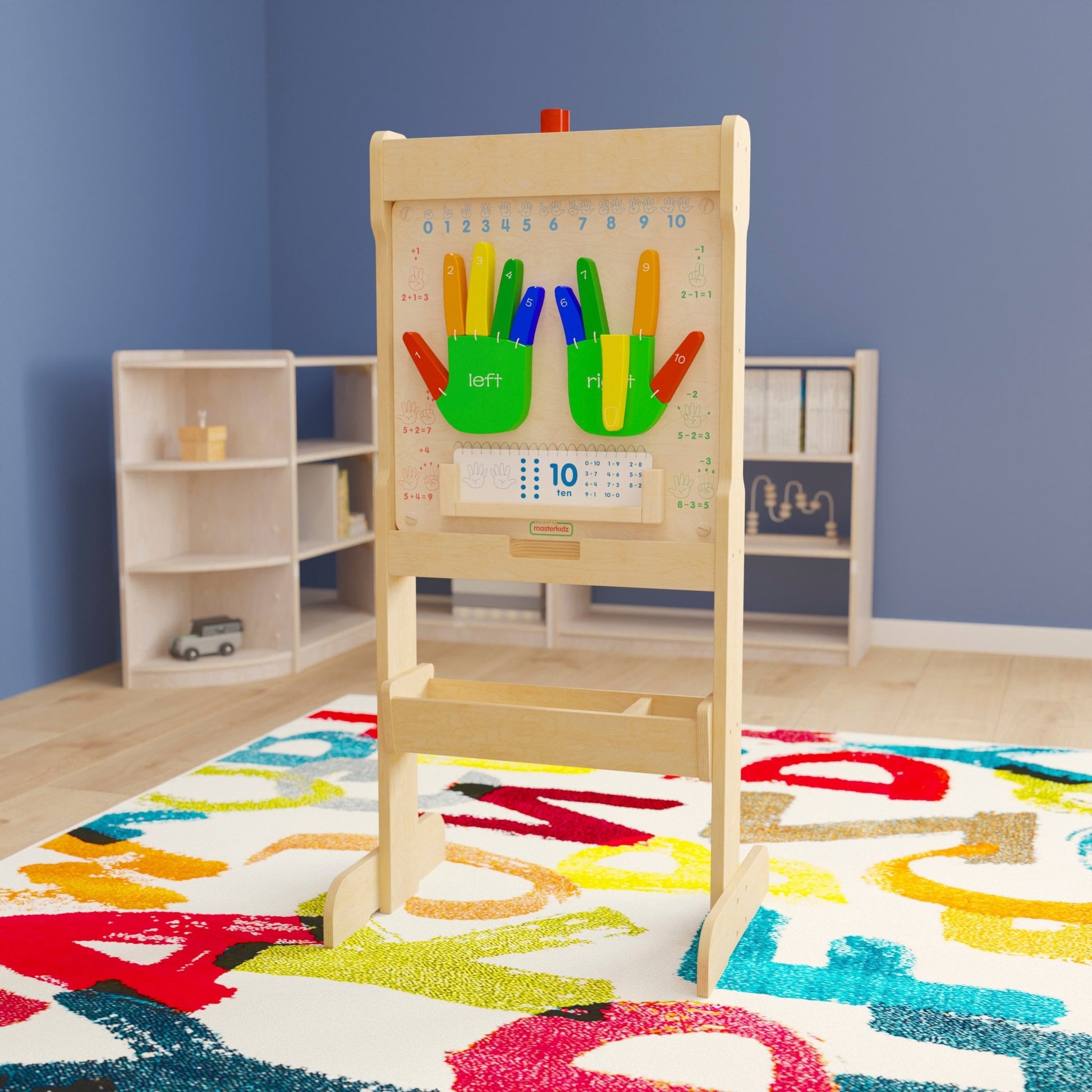 Bright Beginnings Commercial Double Sided Wooden Free-Standing STEAM Easel, Storage Tray, Acrylic Paint Window - Holds Two Accessory Panels, Natural - SchoolOutlet