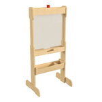 Bright Beginnings Commercial Double Sided Wooden Free-Standing STEAM Easel, Storage Tray, Acrylic Paint Window - Holds Two Accessory Panels, Natural - SchoolOutlet