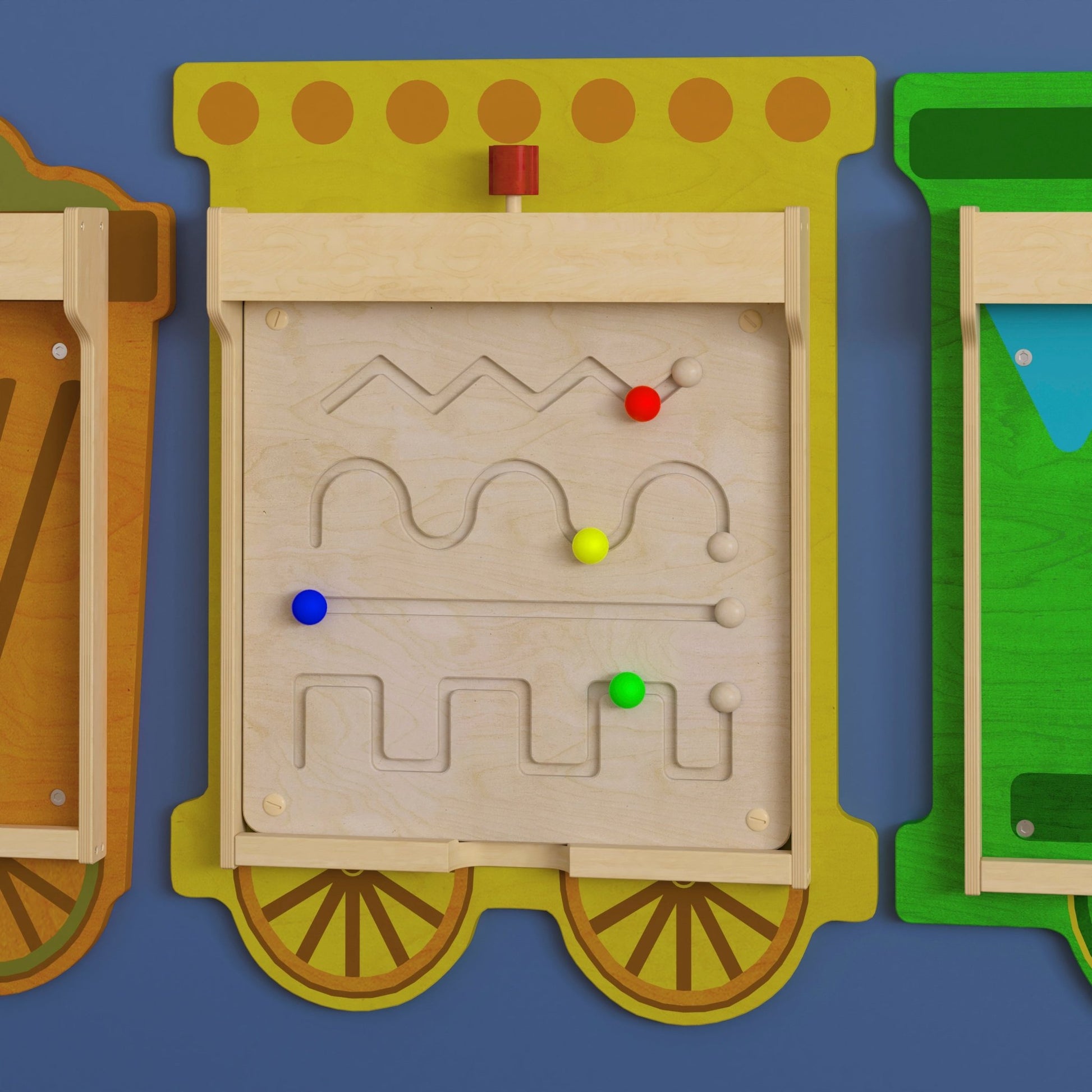 Bright Beginnings Commercial Grade STEAM Wall Activity Board with Natural Finish and Multicolor Accents, Lines and Patterns - SchoolOutlet
