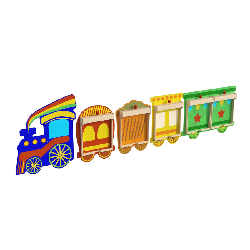 Bright Beginnings Commercial Grade Wooden Train STEAM Wall System with 5 Accessory Panel Holders - SchoolOutlet