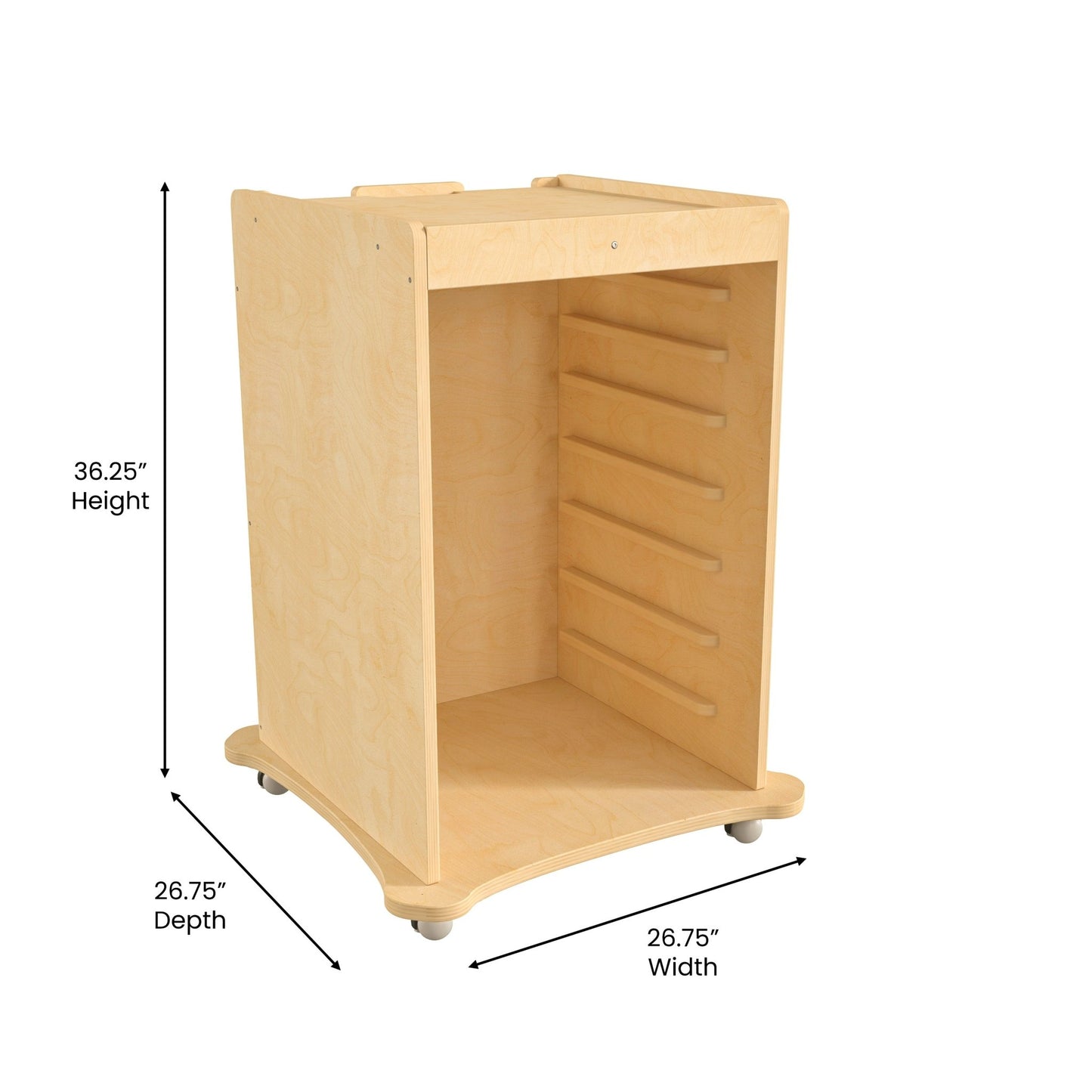 Bright Beginnings Commercial Space Saving Wooden Mobile STEAM Wall Accessory Board Storage Cart, Locking Caster Wheels, Kid Friendly Design, Natural - SchoolOutlet