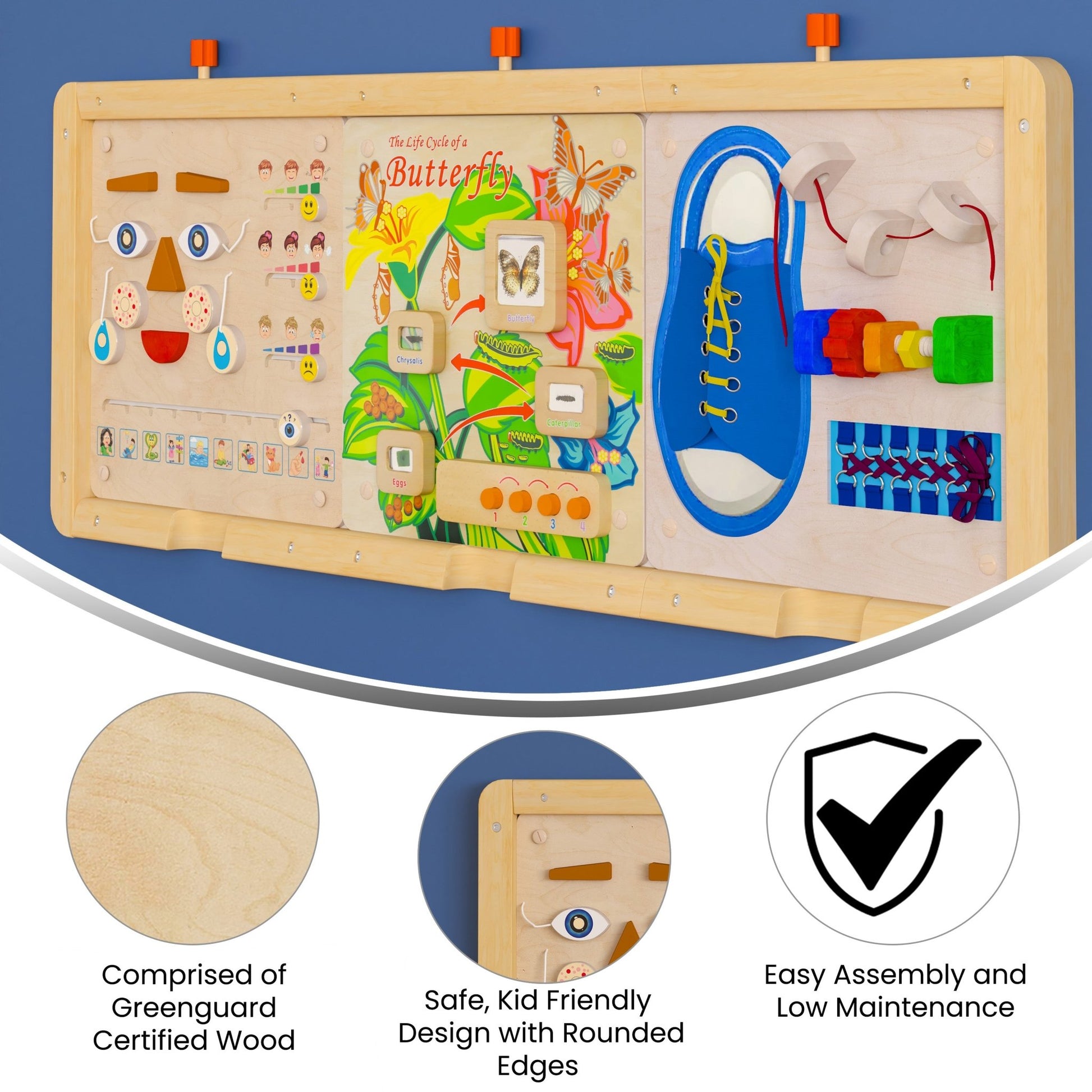 Bright Beginnings Commercial Grade Wooden Three Panel STEAM Wall System - SchoolOutlet