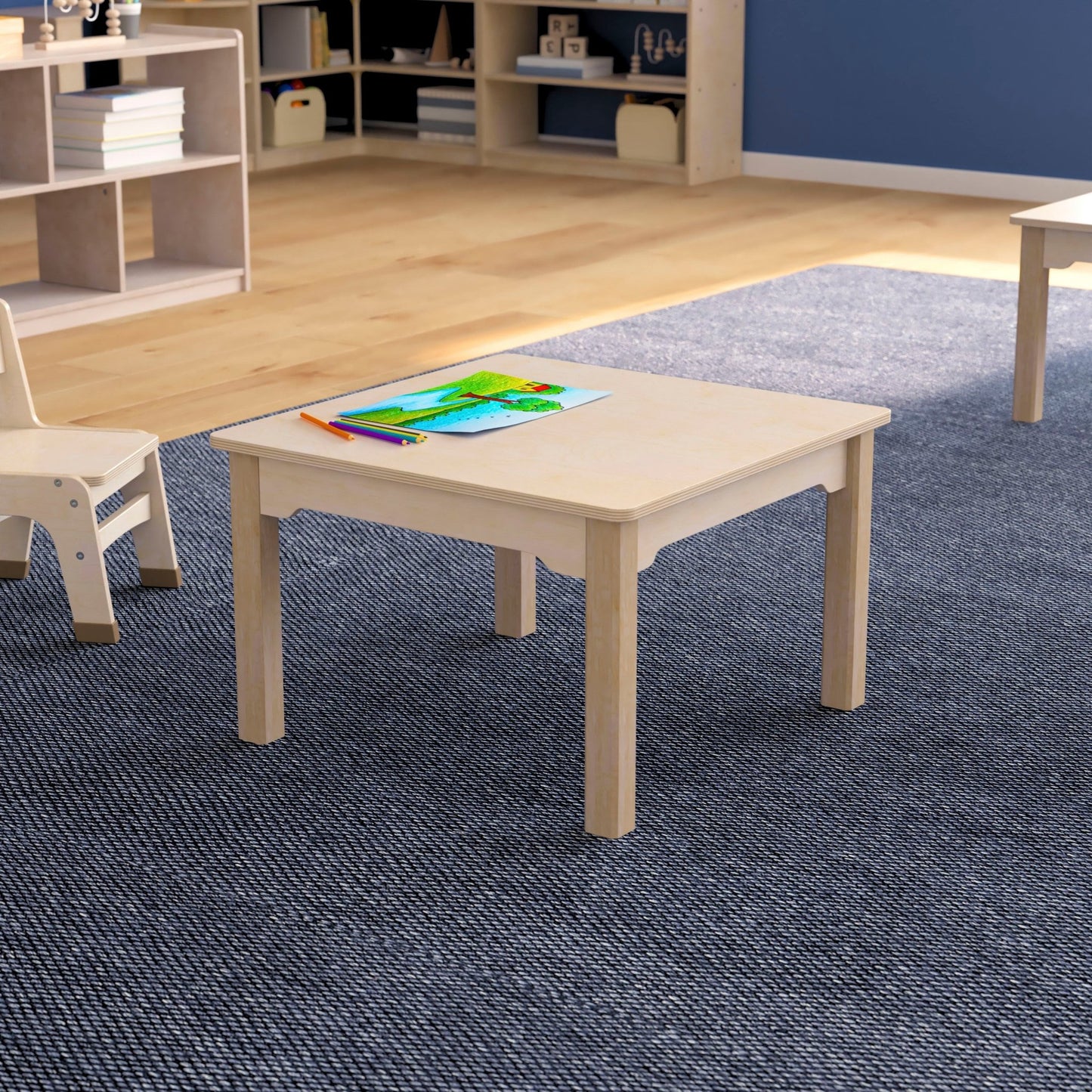 Bright Beginnings Commercial Grade Wooden Square Preschool Classroom Activity Table, (23.5"W x 14.5"H), Beech - SchoolOutlet