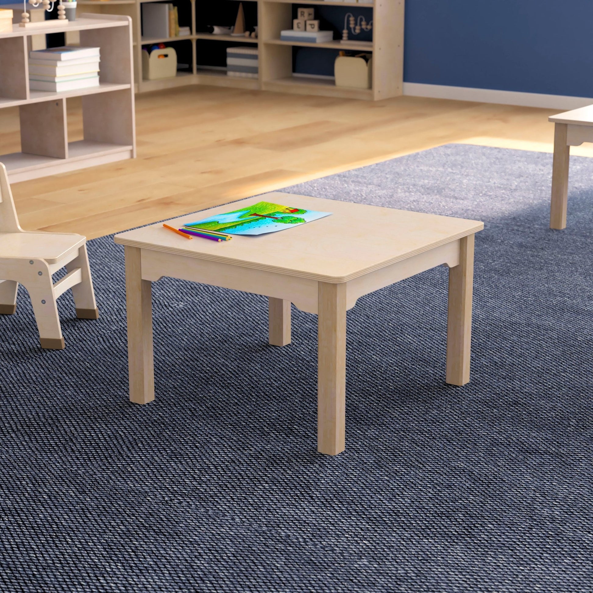 Bright Beginnings Commercial Grade Wooden Square Preschool Classroom Activity Table, (23.5"W x 14.5"H), Beech - SchoolOutlet