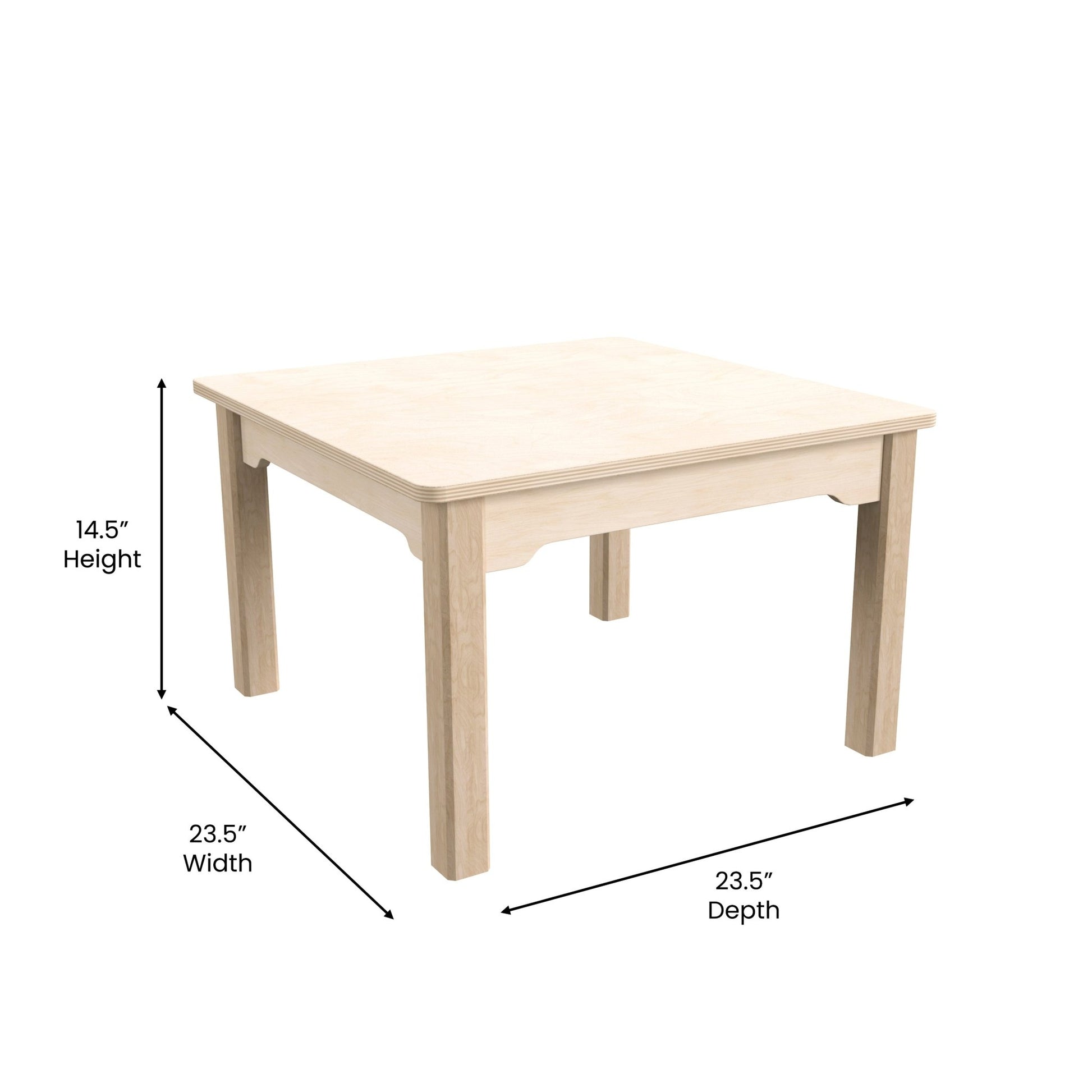 Bright Beginnings Commercial Grade Wooden Square Preschool Classroom Activity Table, (23.5"W x 14.5"H), Beech - SchoolOutlet