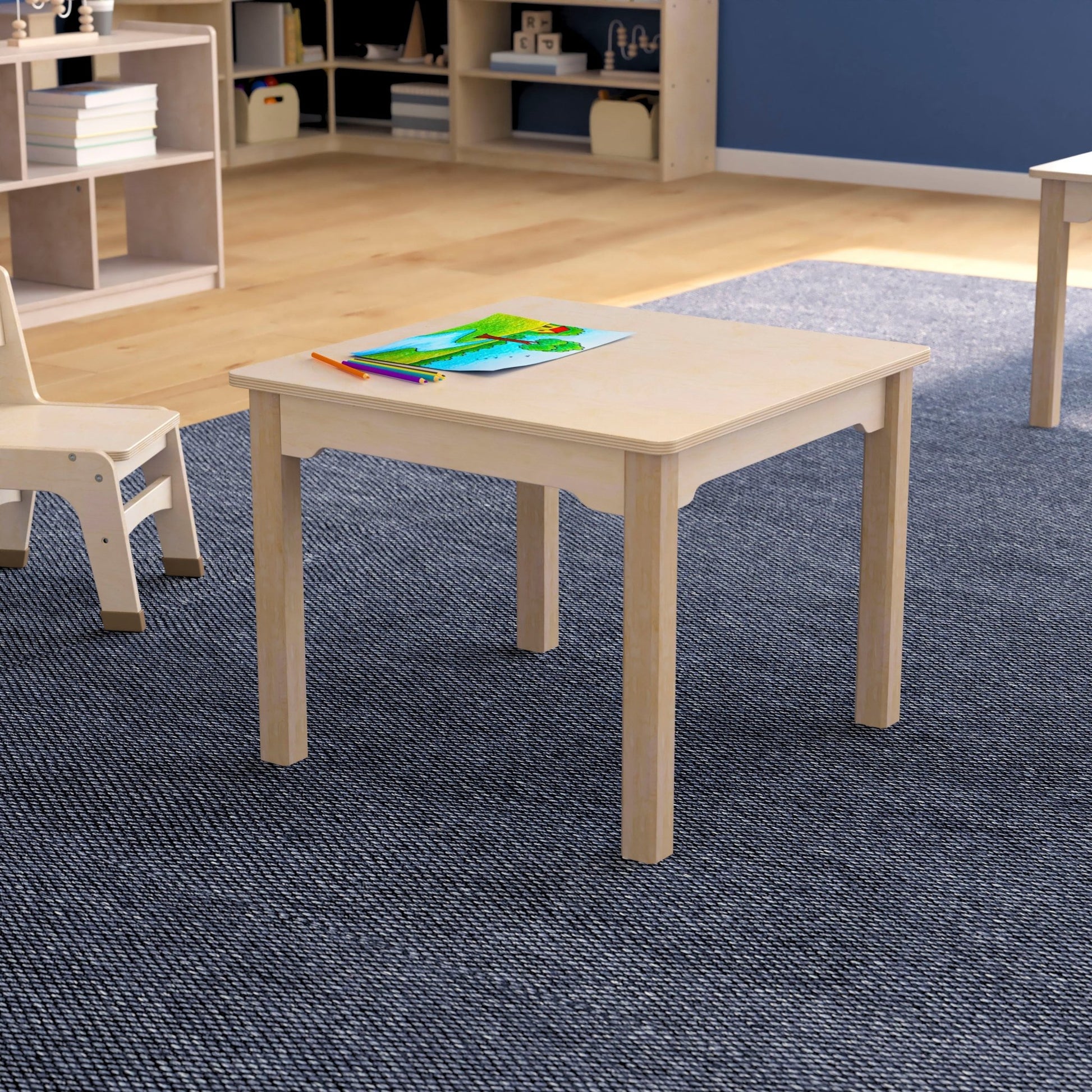 Bright Beginnings Commercial Grade Wooden Square Preschool Classroom Activity Table, (23.5"W x 18"H), Beech - SchoolOutlet