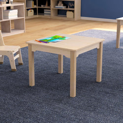 Bright Beginnings Commercial Grade Wooden Square Preschool Classroom Activity Table, (23.5"W x 18"H), Beech