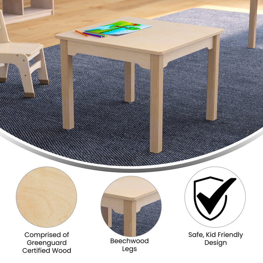Bright Beginnings Commercial Grade Wooden Square Preschool Classroom Activity Table, (23.5"W x 18"H), Beech - SchoolOutlet
