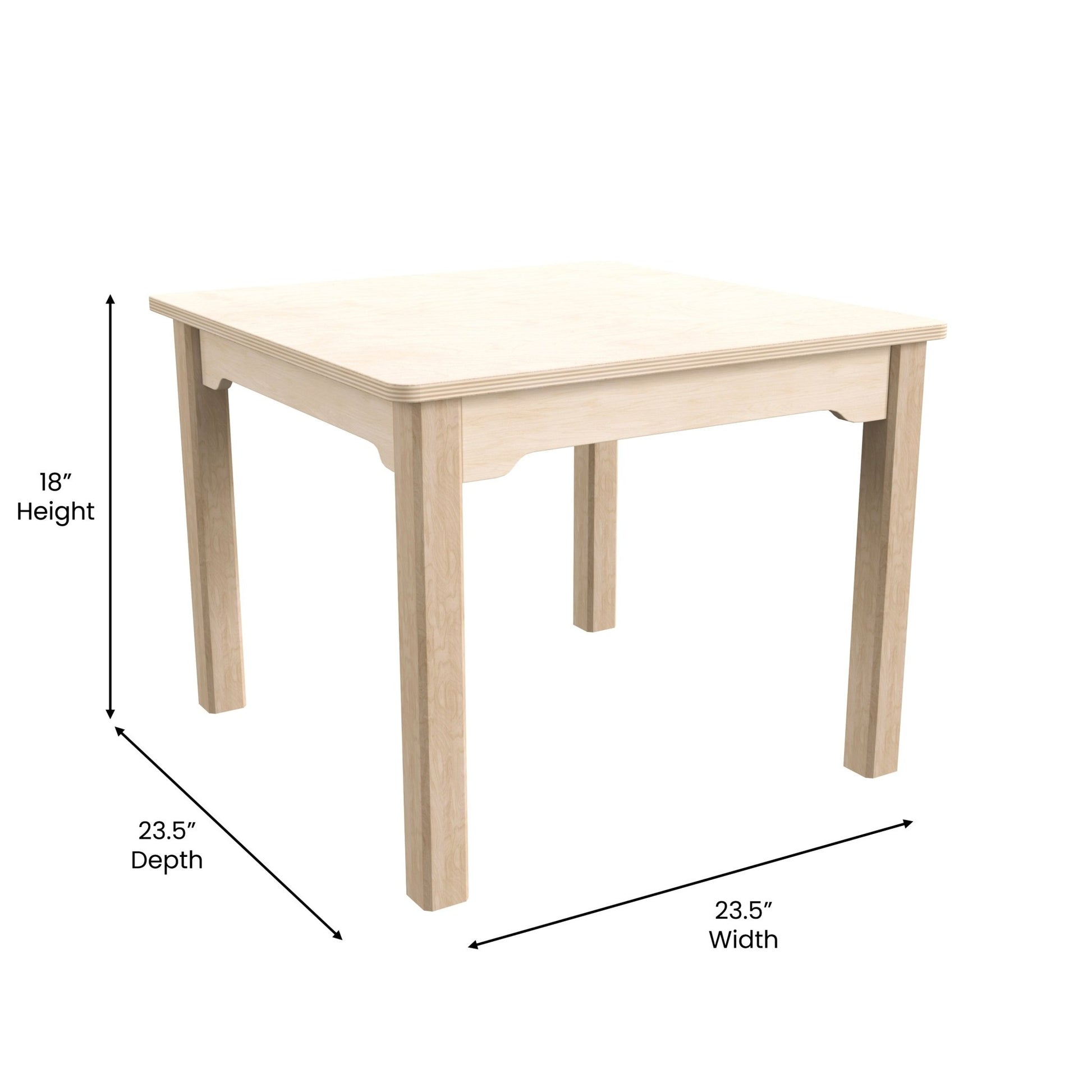 Bright Beginnings Commercial Grade Wooden Square Preschool Classroom Activity Table, (23.5"W x 18"H), Beech - SchoolOutlet