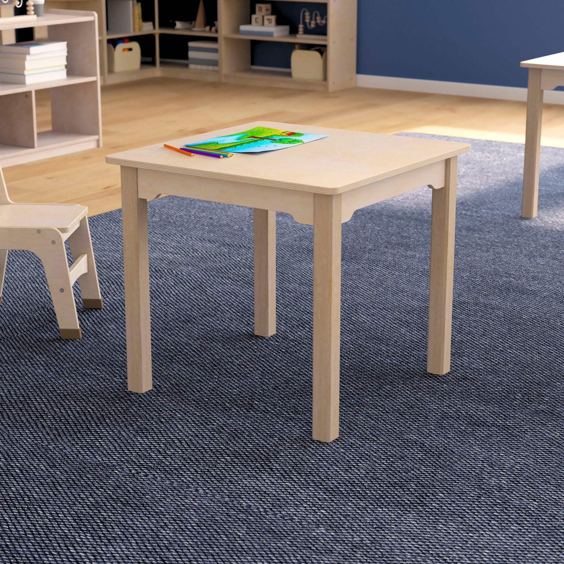 Bright Beginnings Commercial Grade Wooden Square Preschool Classroom Activity Table, (23.5"W x 21.25"H), Beech - SchoolOutlet