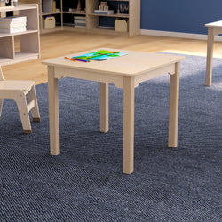 Bright Beginnings Commercial Grade Wooden Square Preschool Classroom Activity Table, (23.5"W x 21.25"H), Beech