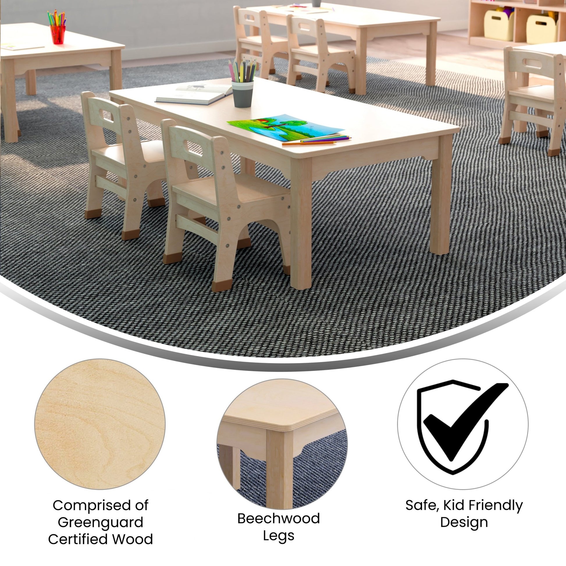 Bright Beginnings Commercial Grade Wooden Rectangular Preschool Classroom Activity Table, (23.5"W x 47.25"D x 14.5"H), Beech - SchoolOutlet