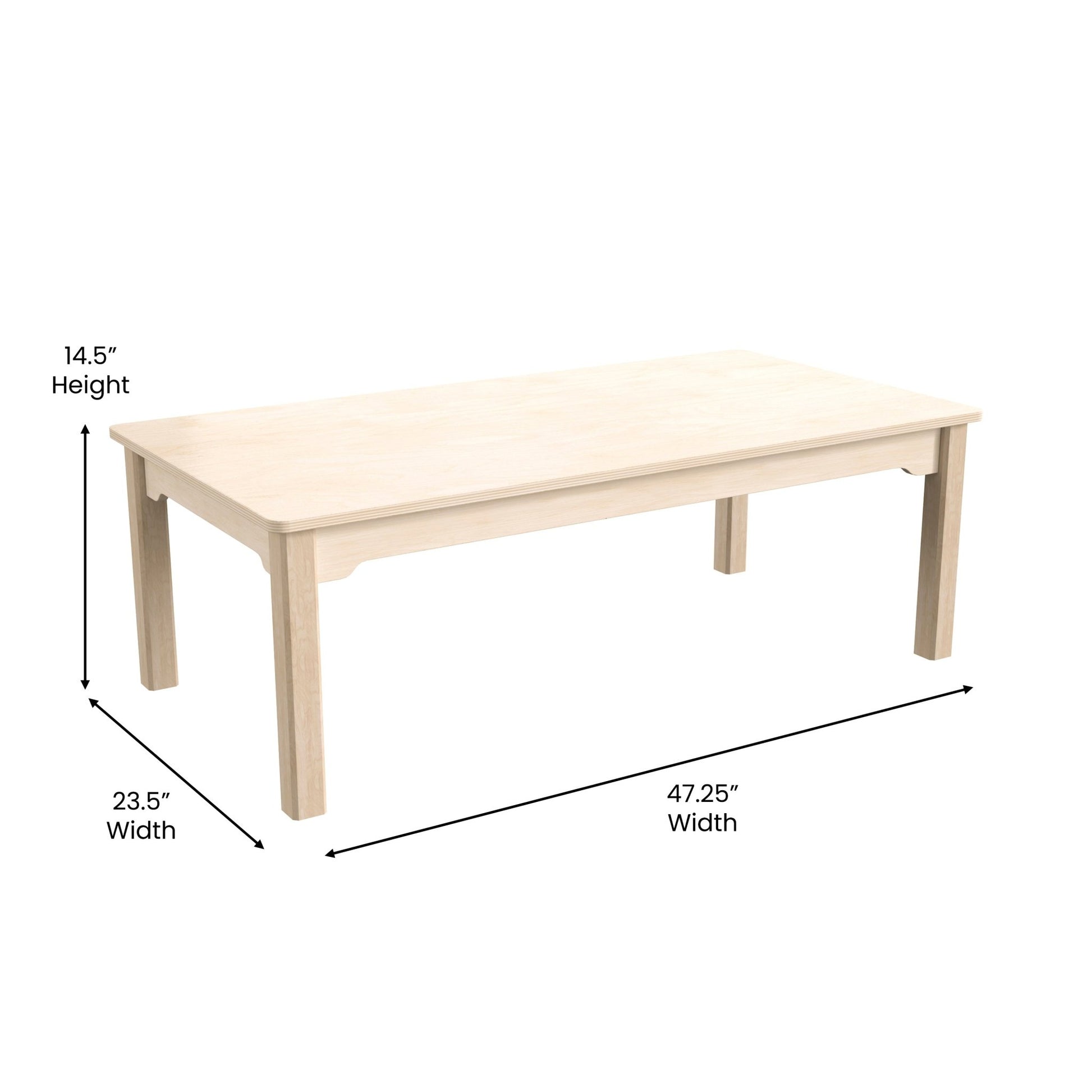 Bright Beginnings Commercial Grade Wooden Rectangular Preschool Classroom Activity Table, (23.5"W x 47.25"D x 14.5"H), Beech - SchoolOutlet