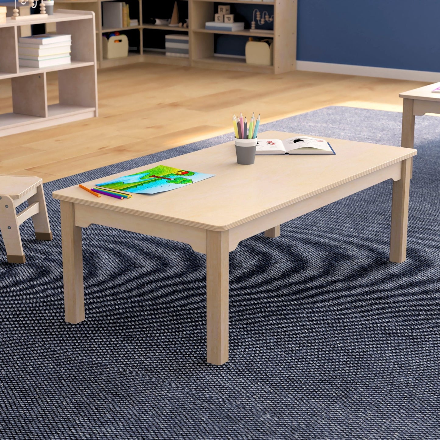 Bright Beginnings Commercial Grade Wooden Rectangular Preschool Classroom Activity Table, (23.5"W x 47.25"D x 14.5"H), Beech - SchoolOutlet