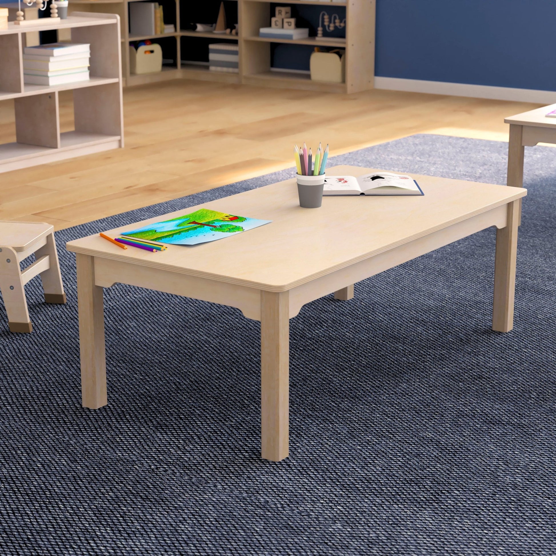 Bright Beginnings Commercial Grade Wooden Rectangular Preschool Classroom Activity Table, (23.5"W x 47.25"D x 14.5"H), Beech - SchoolOutlet